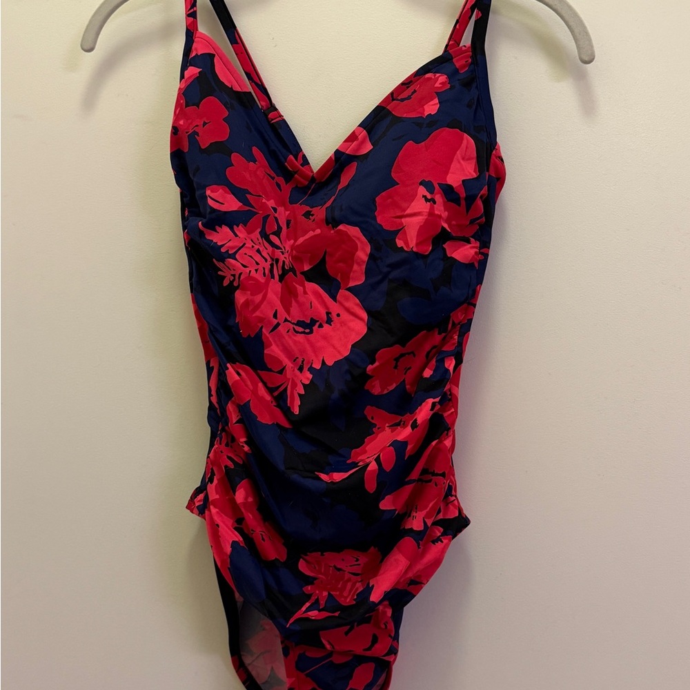Floral One Piece Swimsuit - Pink, Blue, and Black